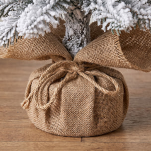 Sapin de Noël artificiel enneigé dia. 46 x 90H cm aspect Nordmann pied toile de jute