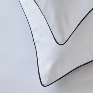 Lot de 2 taies satin de coton jeu d'unis blanc Suite grand luxe bleu