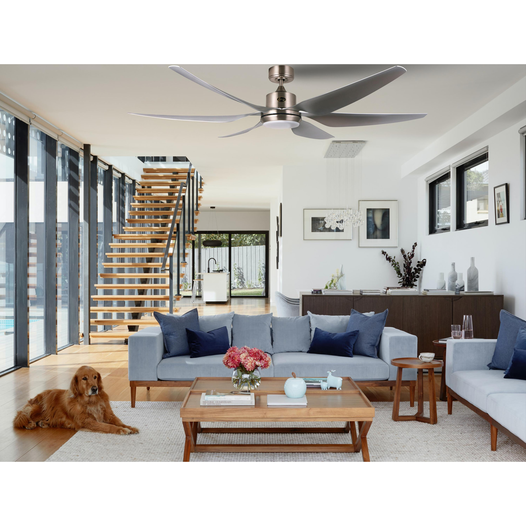 Ventilador de techo DC plata con aspas de 166cm y luz para 60m2 URIKAINE SILVER KLASSFAN