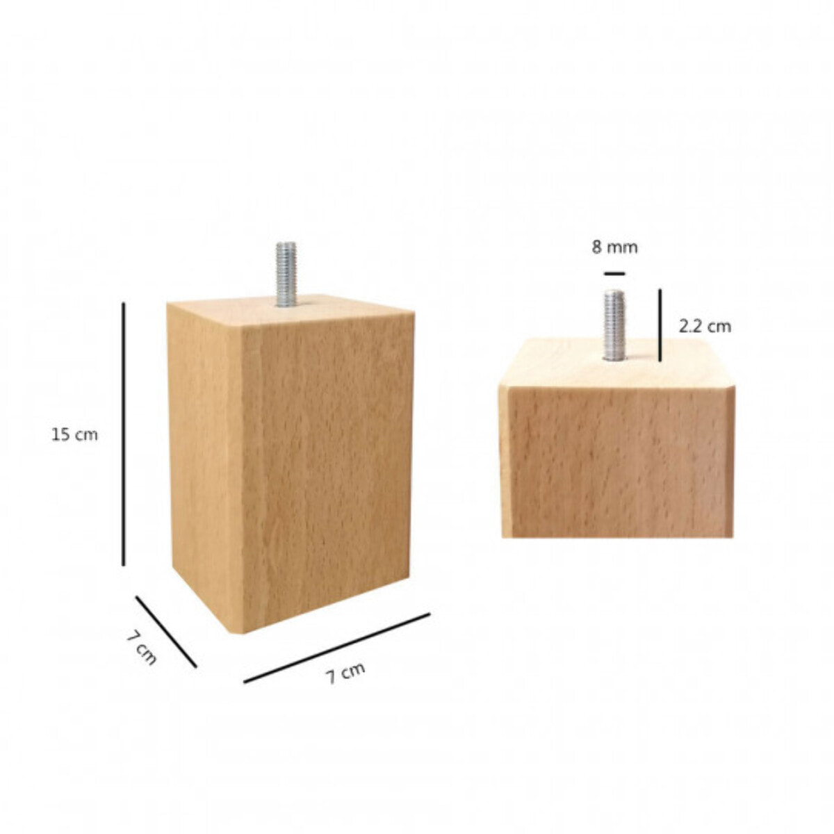 Pieds de lit 15 cm carrés en bois - 4 coloris - lot de 4 - EDDY