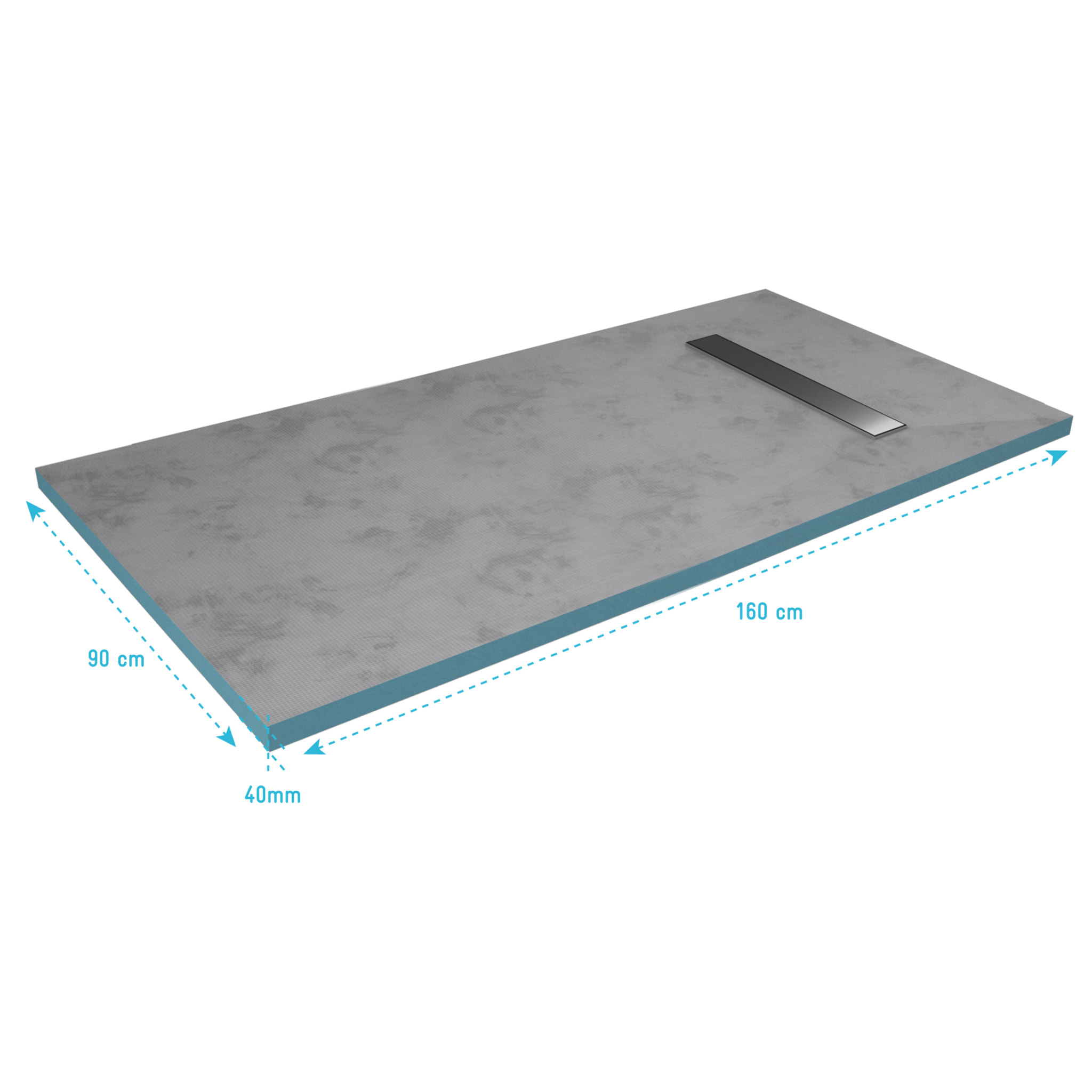 RECEVEUR DE DOUCHE A CARRELER 90x160CM RECOUPABLE SUR MESURE AVEC BONDE CANIVEAU RAINY LINEAR 160