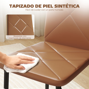 Pack de 4 Sillas de Comedor, Sillas de Cocina Modernas, Tapizadas de Cuero Sintética, Respaldo Alto, Asiento Acolchado, Patas de Acero, Marrón