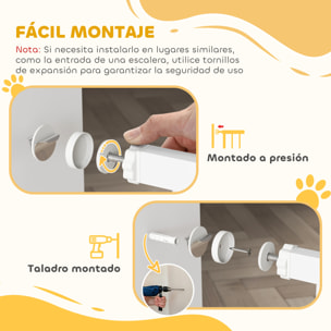 Barrera de Seguridad para Perros Extensible 75-85 cm, para Puertas y Escaleras, Barrera para Perros con Puerta Pequeña, Montaje a Presión, Doble Bloqueo, Blanco