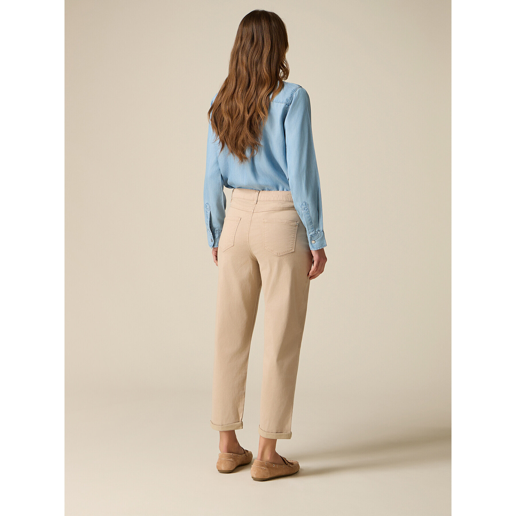 Oltre - Pantaloni boyslim misto lyocell - Beige