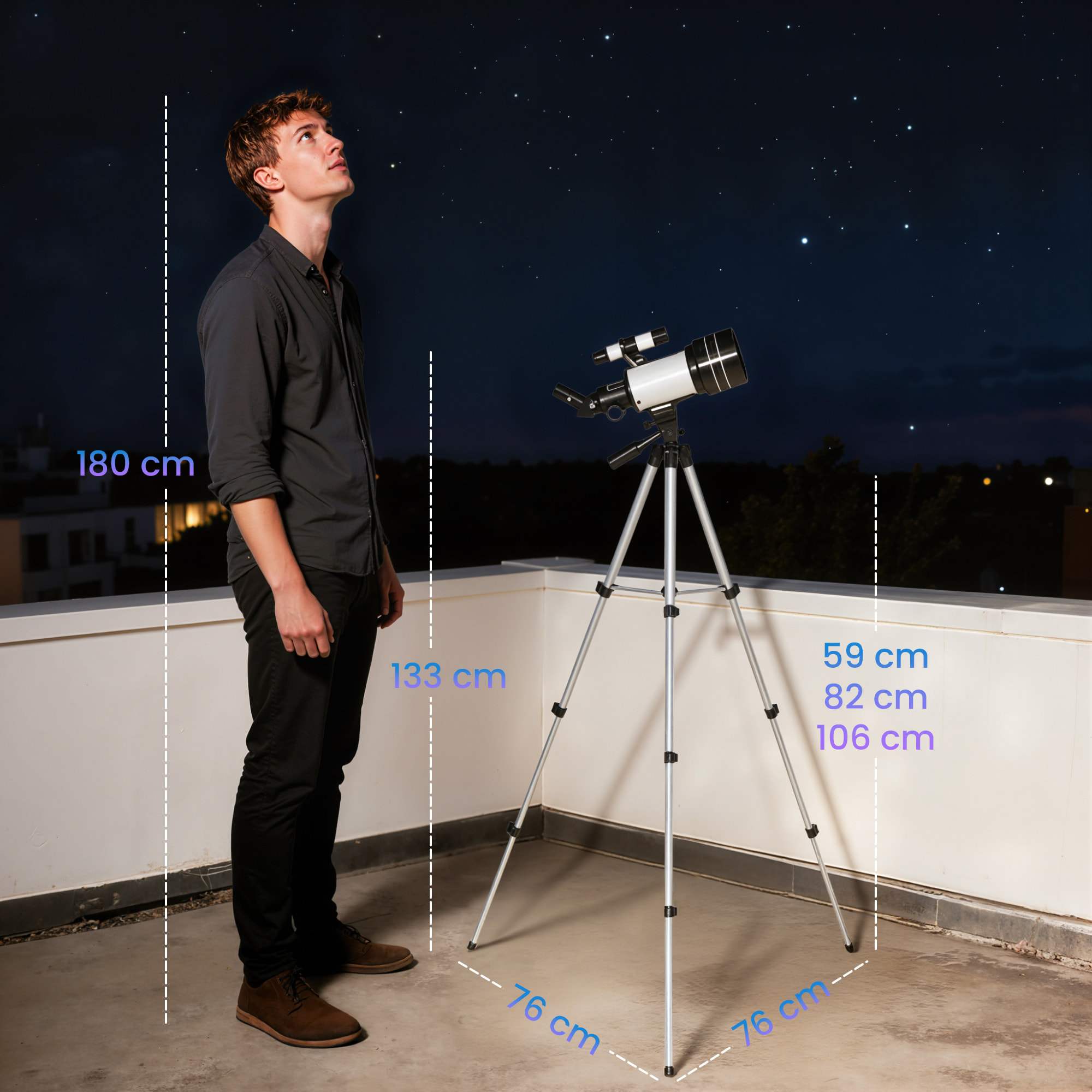 Telescopio Astronómico para Adultos y Principiantes, Apertura de 70 mm, 30X-300X, 300 mm Telescopio Refractor Astronómico Portátil, con Lente Barlow 3X, Nivel y Trípode Ajustable de Aluminio