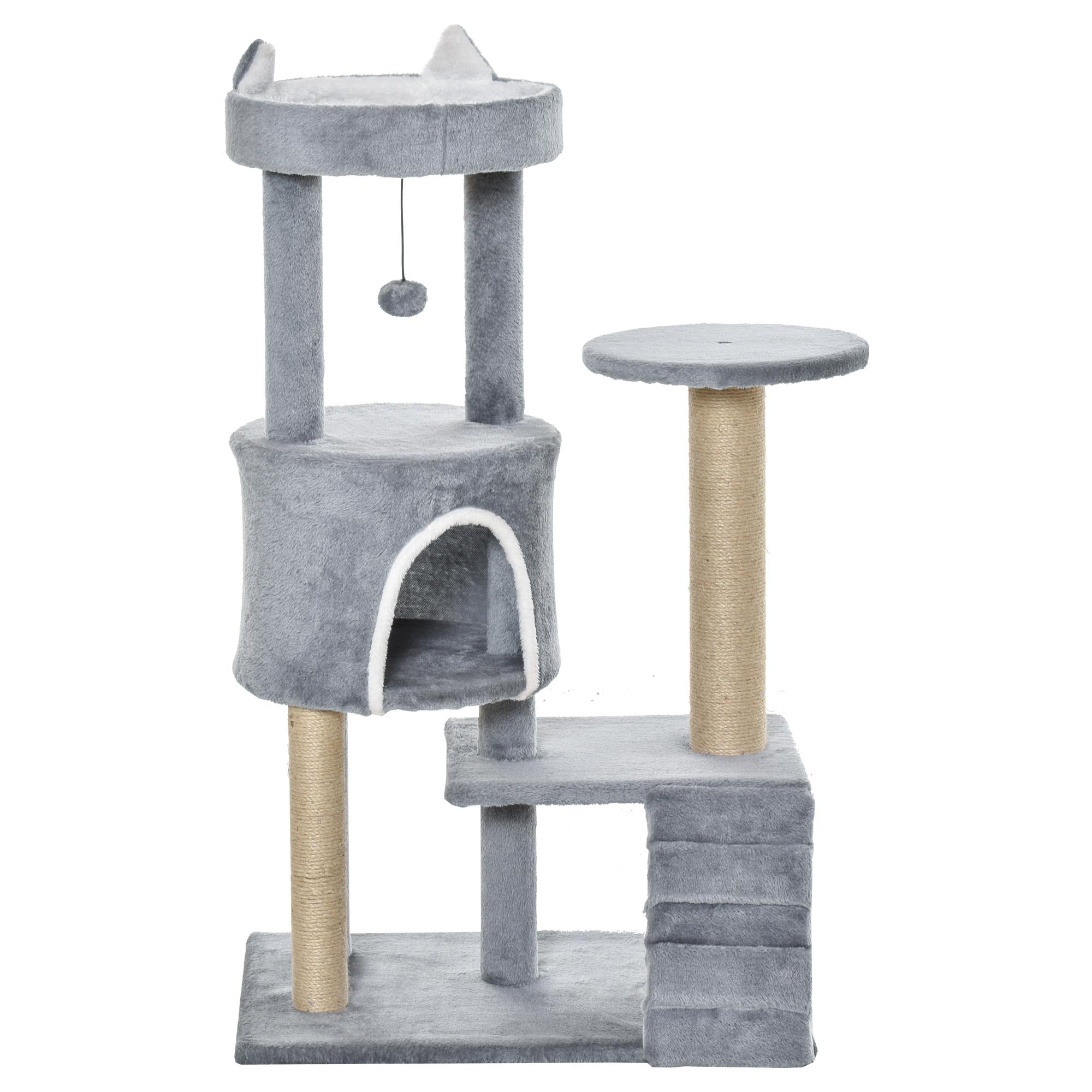 Árbol Rascador para Gatos Mediano Árbol para Gatos de 5 Niveles Torre para Gatos con Plataformas Nido Postes de Yute Escalera y Bola Colgante Gris