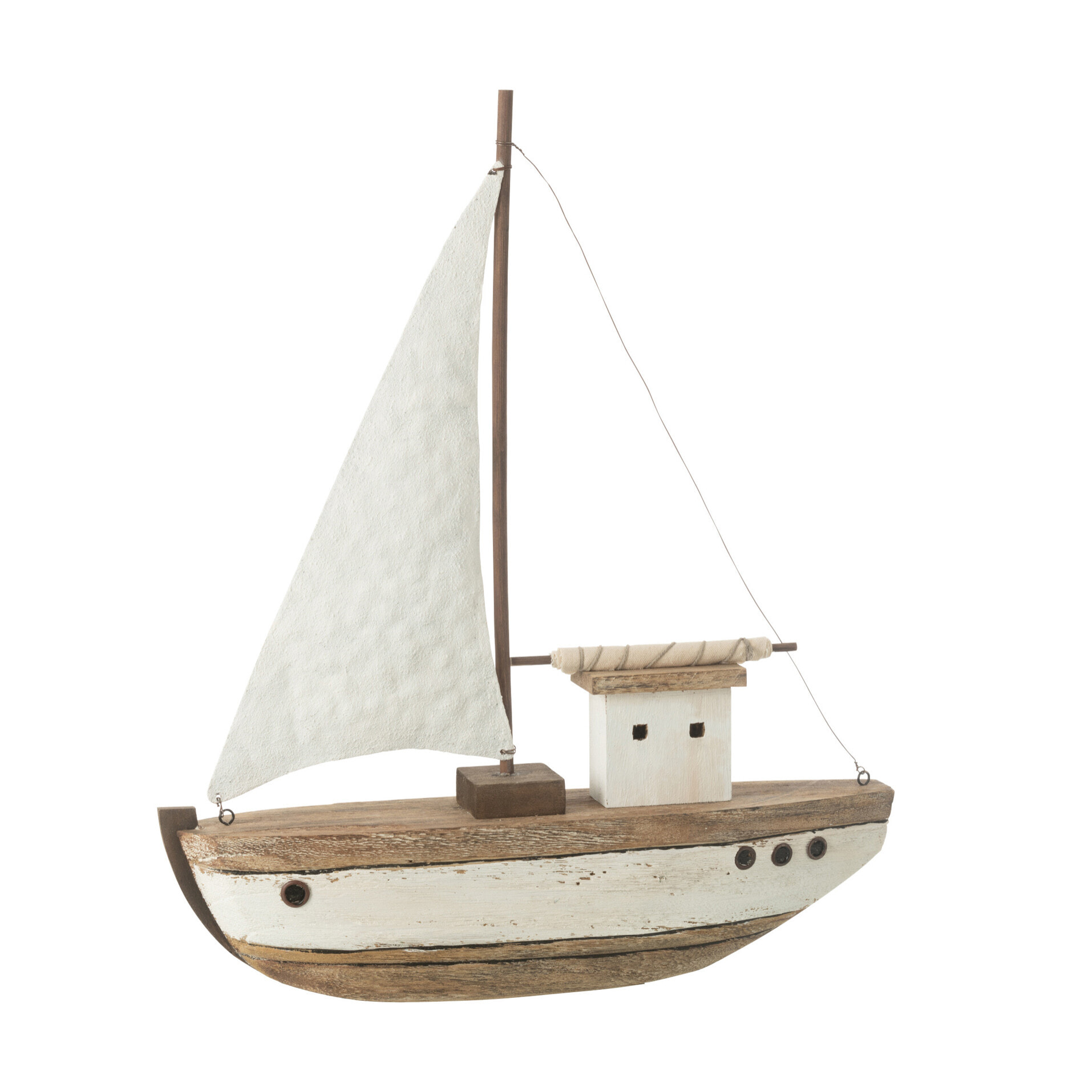 J-Line décoration Bateau 1 Voile - bois - blanc/naturel - large