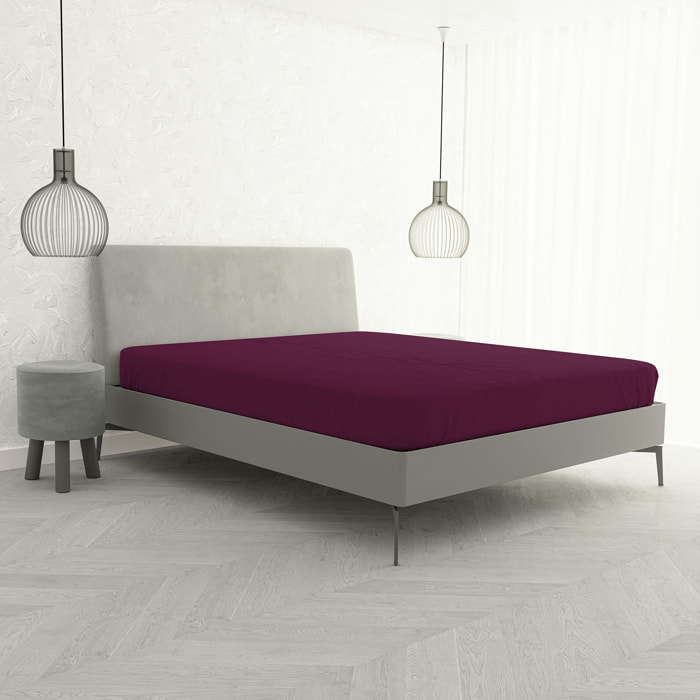 LENZUOLO SOTTO CON ANGOLI MAX COLOR, 100% Cotone, Made in Italy - PRUGNA