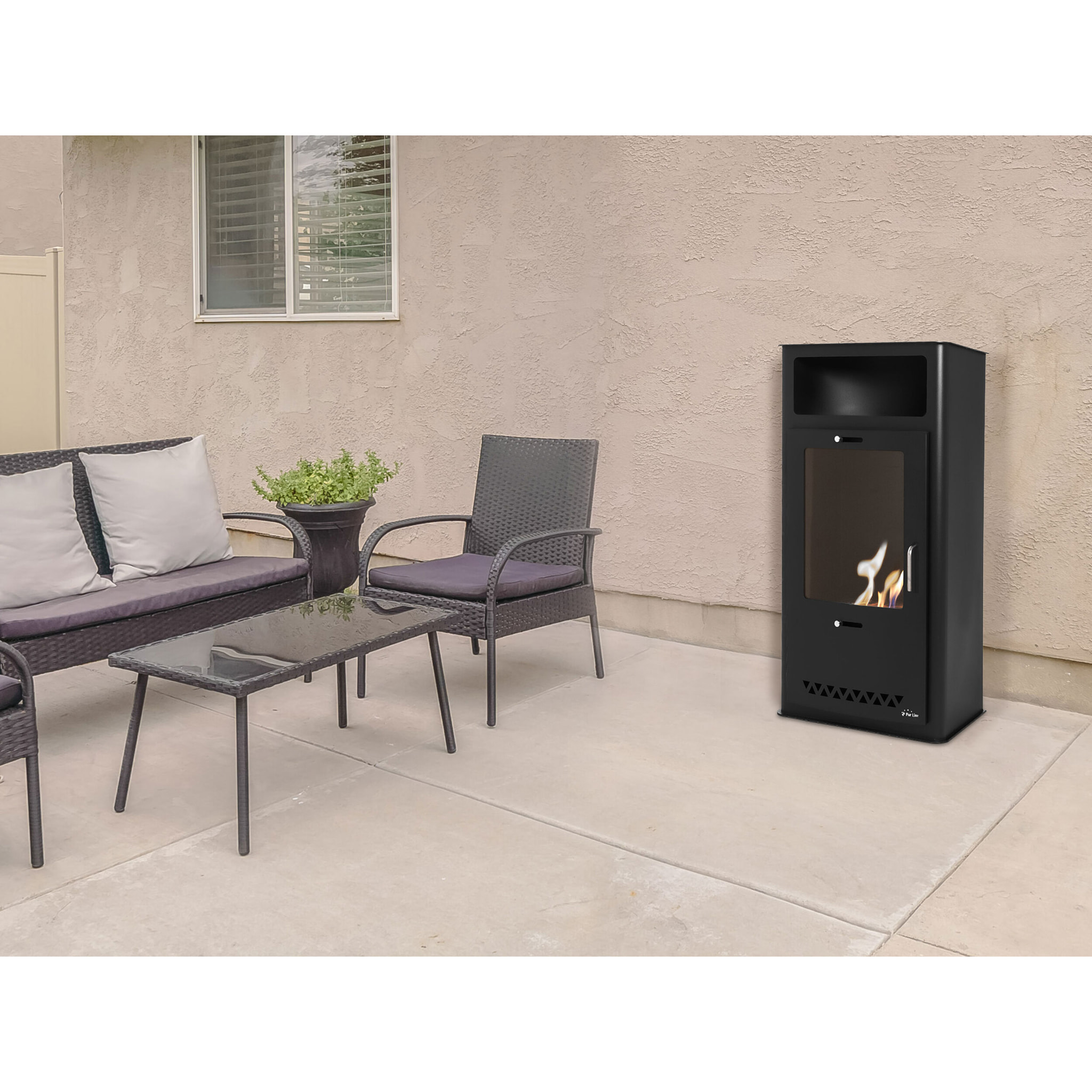 Poêle à éthanol 3kW design rectangulaire en acier noir