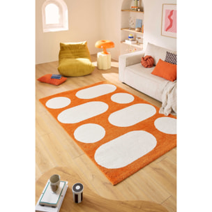 GROOVY - Tapis rétro coloré à motif géométrique - Confortable et moelleux - Orange