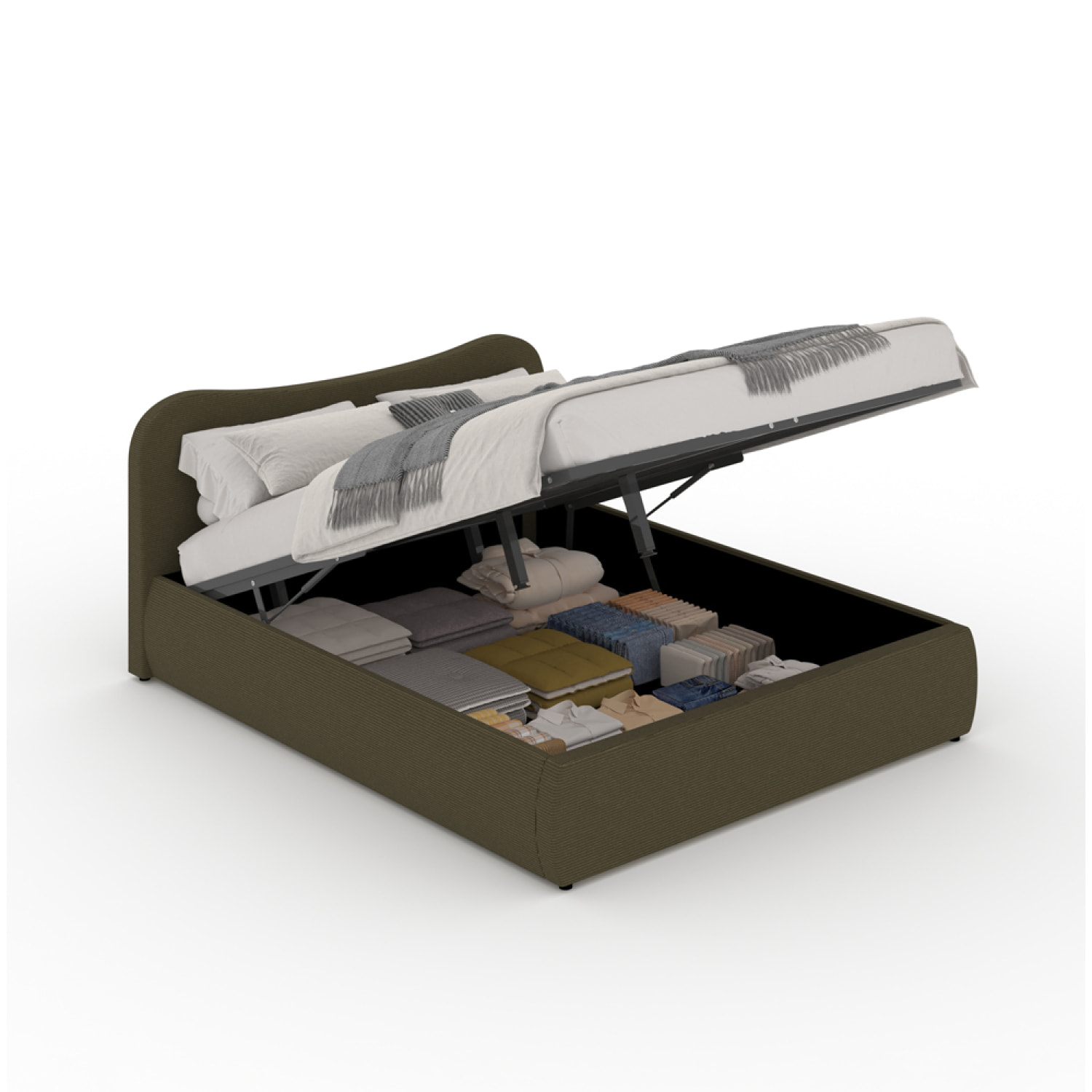 MILANO Lit coffre 160x200cm design arrondi velours côtelé vert