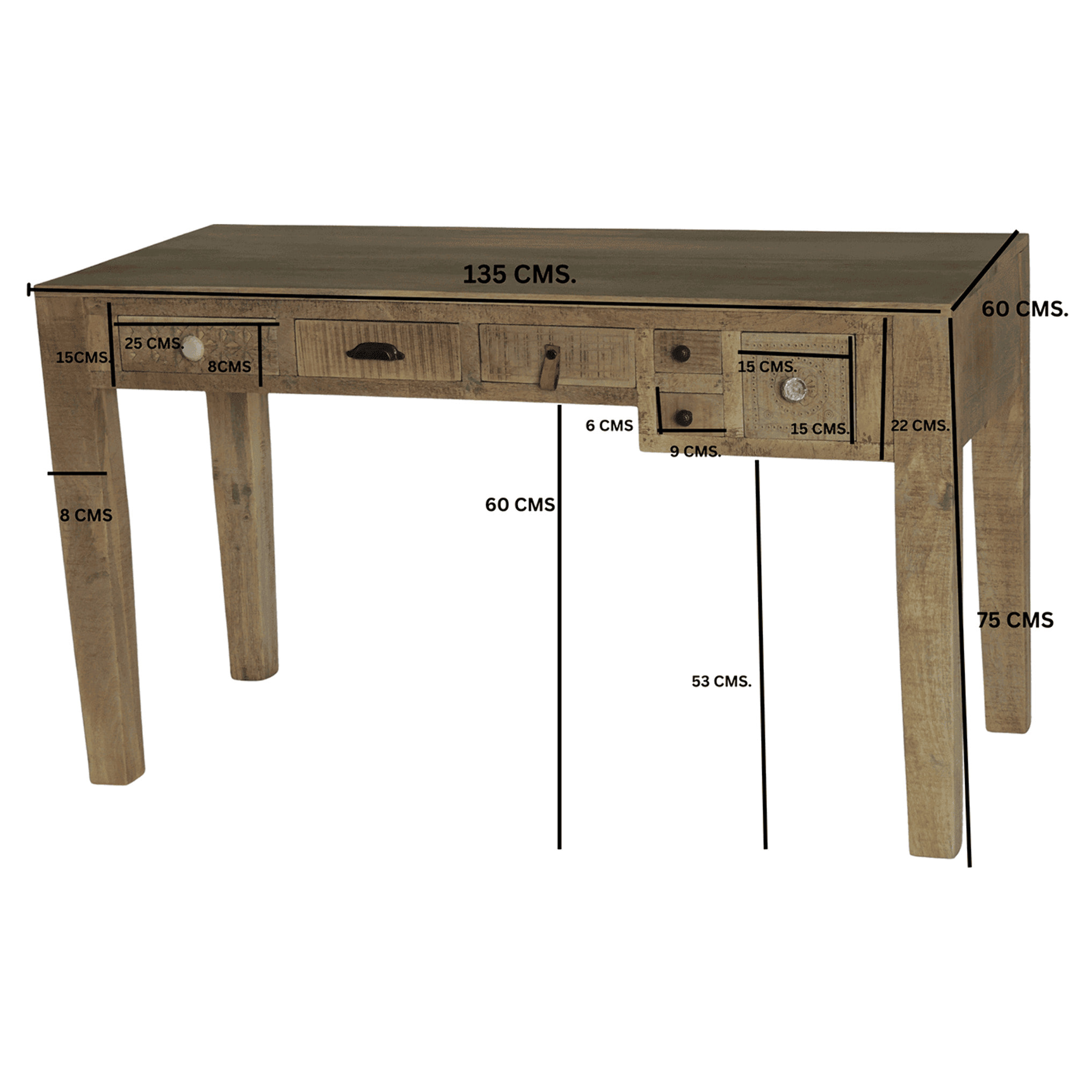 Bureau en bois Puro 6 tiroirs 135x60cm Kare Design
