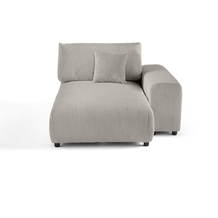 Garance - module d'assise méridienne droit - en velours côtelé - Gris clair
