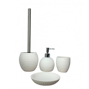 Set 4 accessoires salle de bain aspect rond blanc - BRISTOL