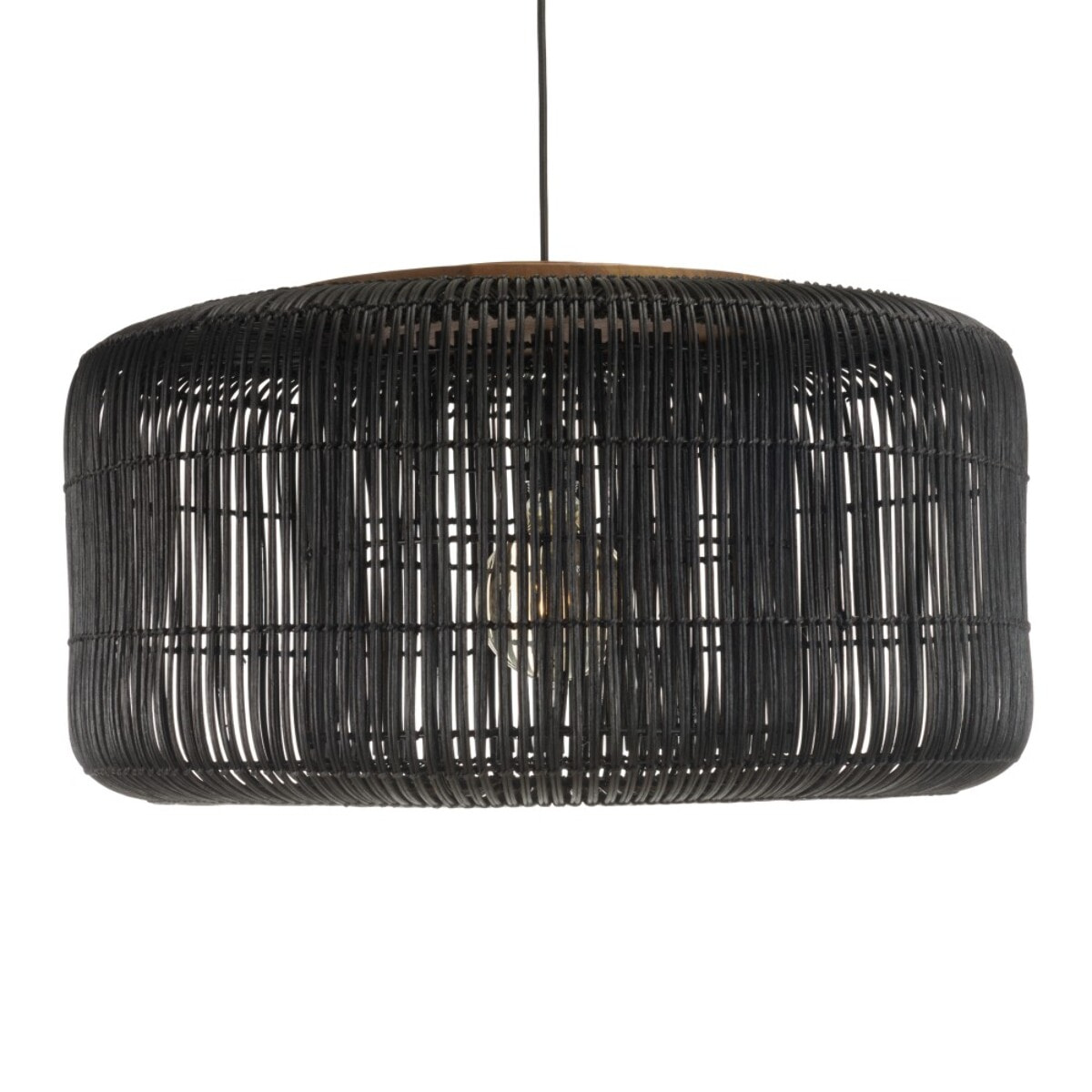 SIXTINE - Suspension 'seau' 76x76cm en rotin couleur noire et teck