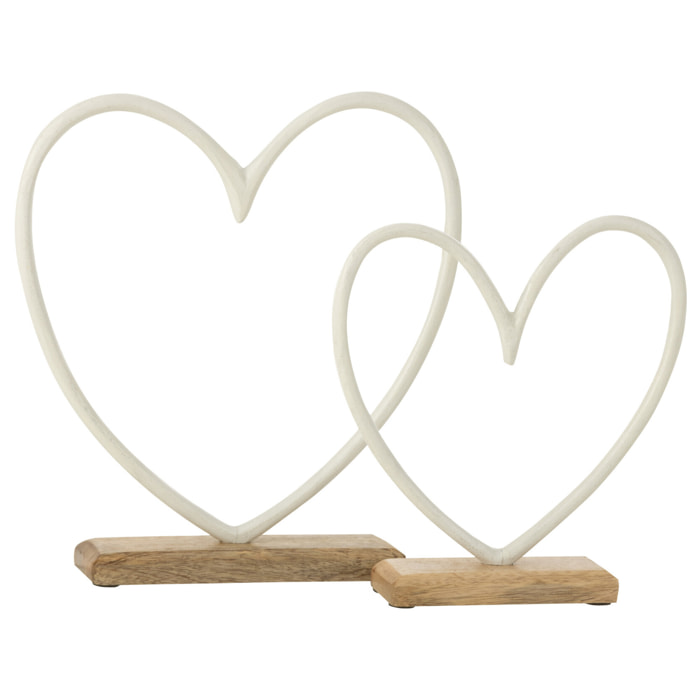 J-Line décoration Coeur Sur Socle - aluminium/bois - blanc - large