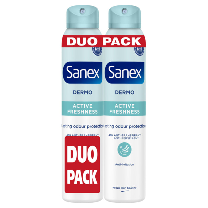 Pack de 4 - 2 lots de 2 - Déodorants Sanex Dermo Anti transpirant Active fresh spray 200ml