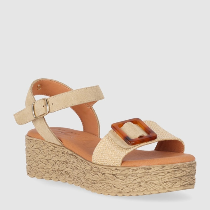 Sandalias de Serraje - Natural - Tacón: 5 cm