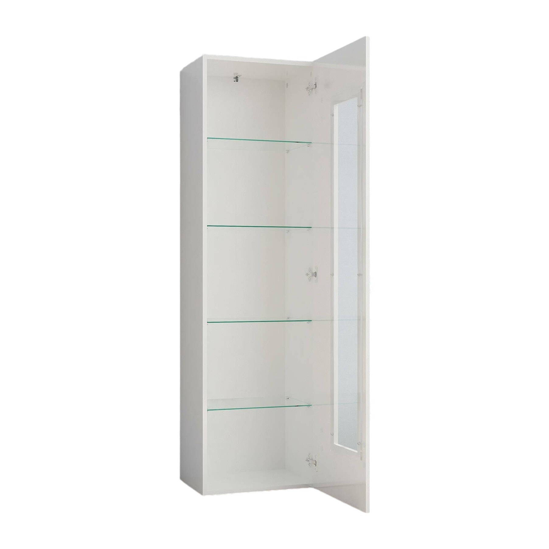 Vetrina Adatka, Credenza con anta a vetro, Mobile da soggiorno multiuso, 100% Made in Italy, cm 45x34h162, Bianco lucido