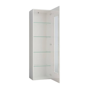 Vetrina Adatka, Credenza con anta a vetro, Mobile da soggiorno multiuso, 100% Made in Italy, cm 45x34h162, Bianco lucido