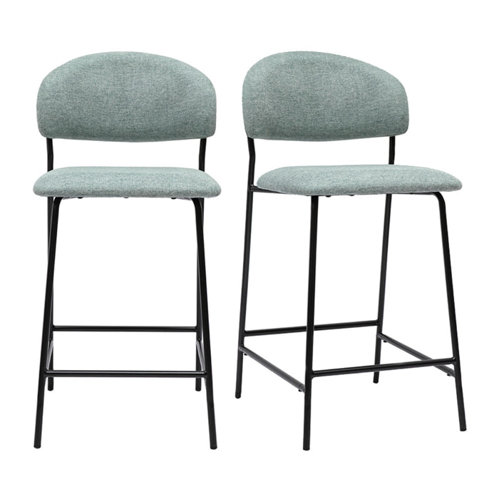 Tabourets de bar en tissu effet velours texturé vert céladon H64 cm (lot de 2) BENTA