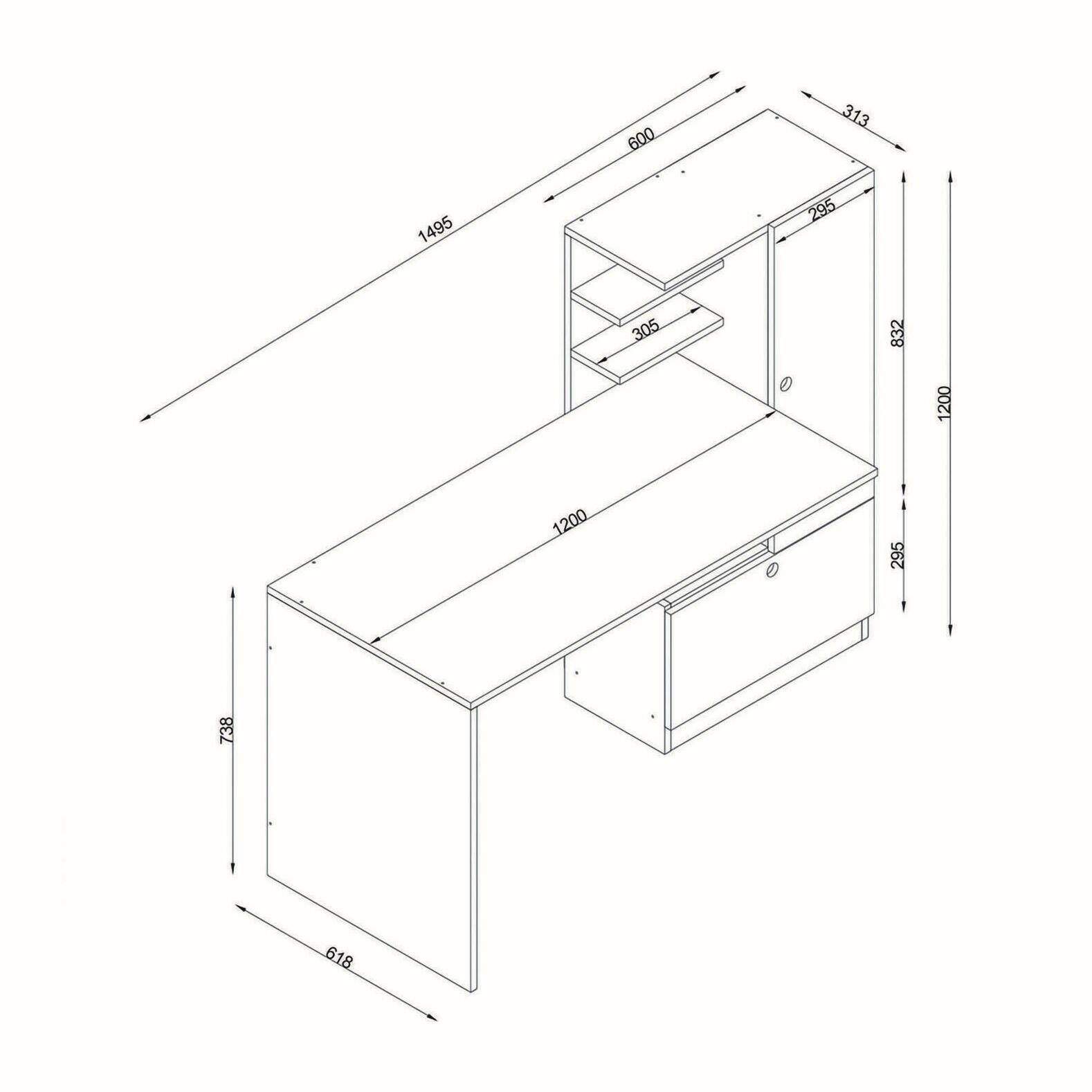 Scrivania Dniccola, Scrittoio multiuso, Tavolo per ufficio porta PC, Piano di lavoro, 120x62h74 cm, Bianco