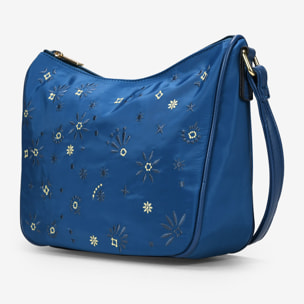 Bolso bandolera azul con bordado