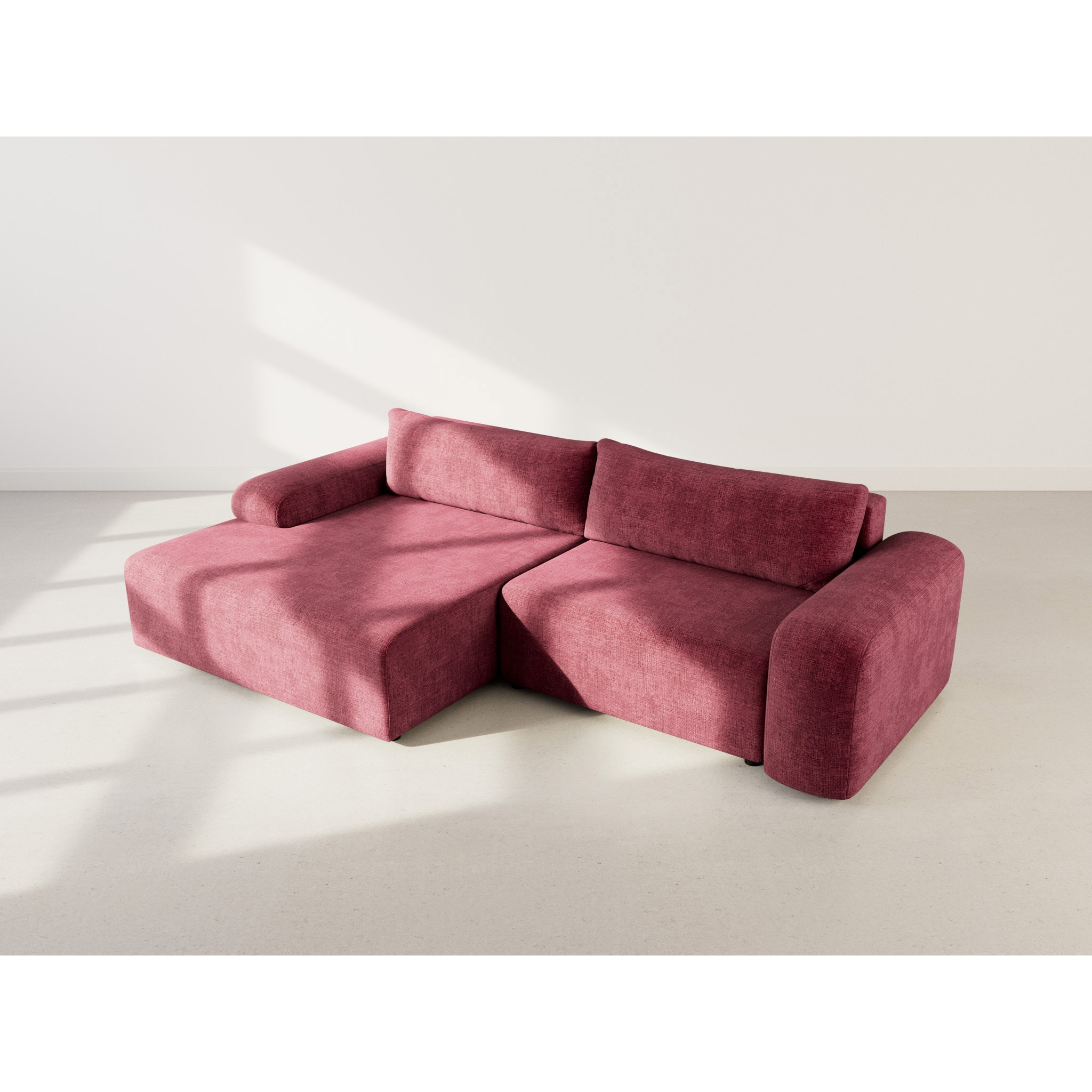 Rebecca - canapé d'angle gauche 4 places convertible avec coffre en velours texturé - Prune