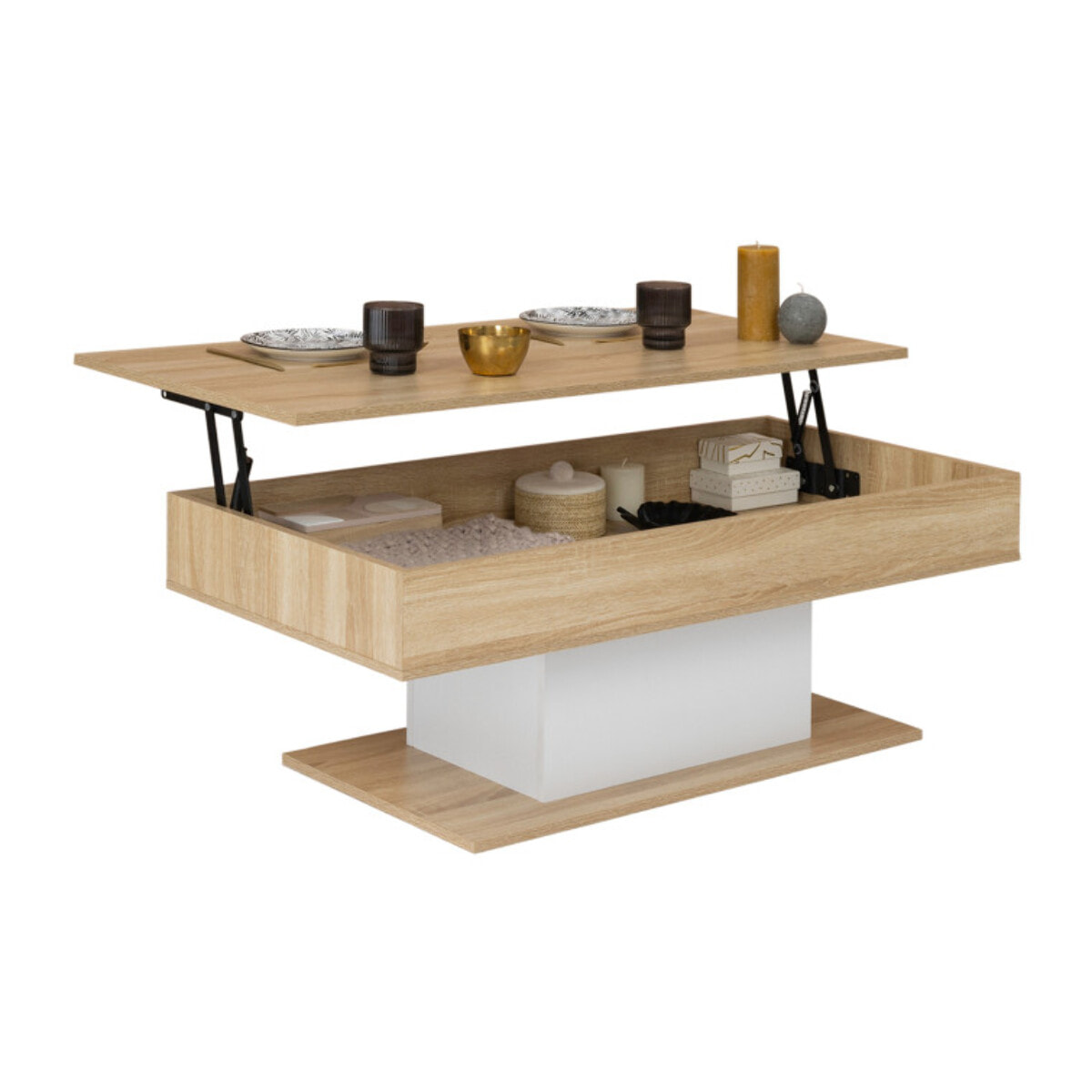 Table basse Tania avec plateau relevable - Bois - Blanc