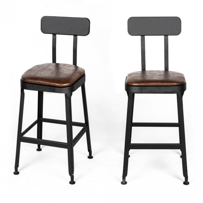 Chilly - Lot de 2 chaises de bar métal et simili 63cm - Couleur - Marron