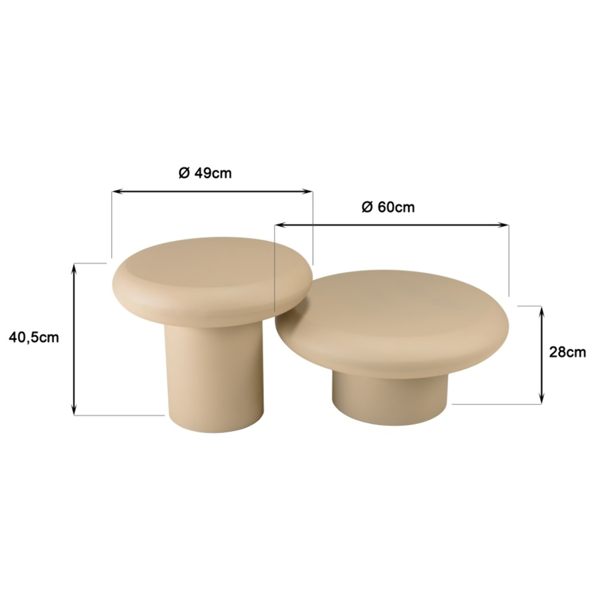 HORTENSE - Set de 2 tables basses forme champignon en fer beige mat