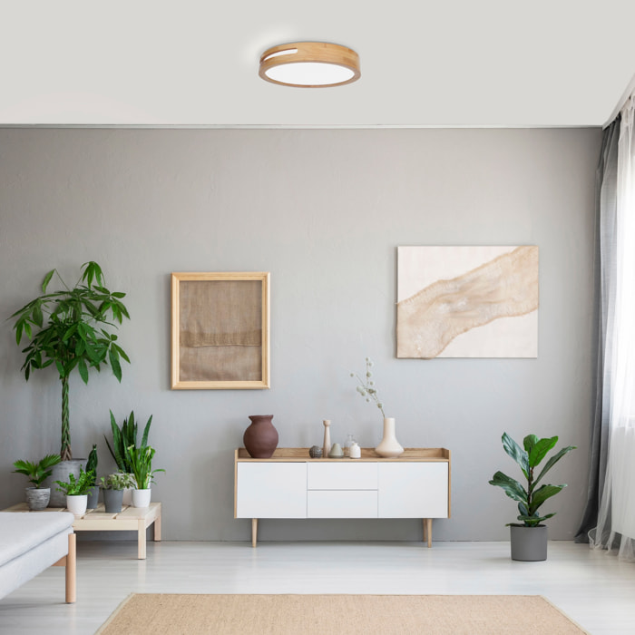 Forlight Plafón LED LU 11.2W Blanco Neutro - 4000K Madera Clara para Interior de Techo en Dormitorio, Comedor, Salón