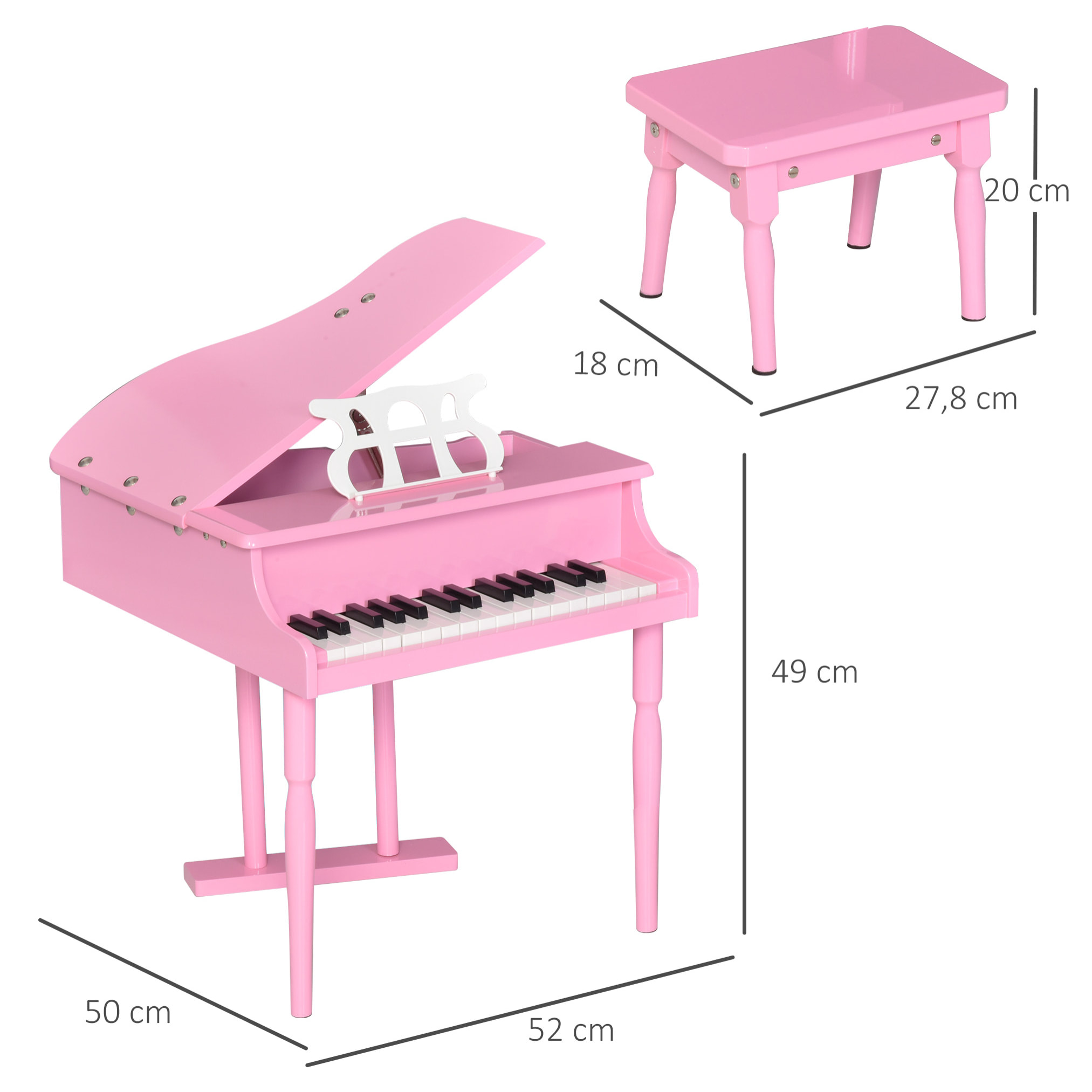 Piano à queue électronique 37 touches multifonctions avec micro haut parleur rose