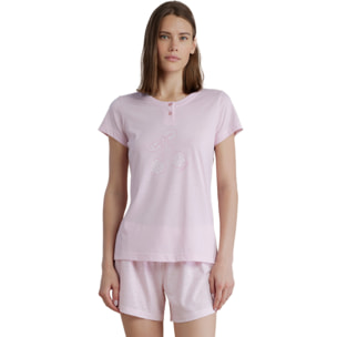 Pigiama donna in cotone con top manica corta e pantalone corto articolo cherry bloom Noidinotte