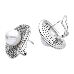Pendientes con Perla Blanca acabado plata