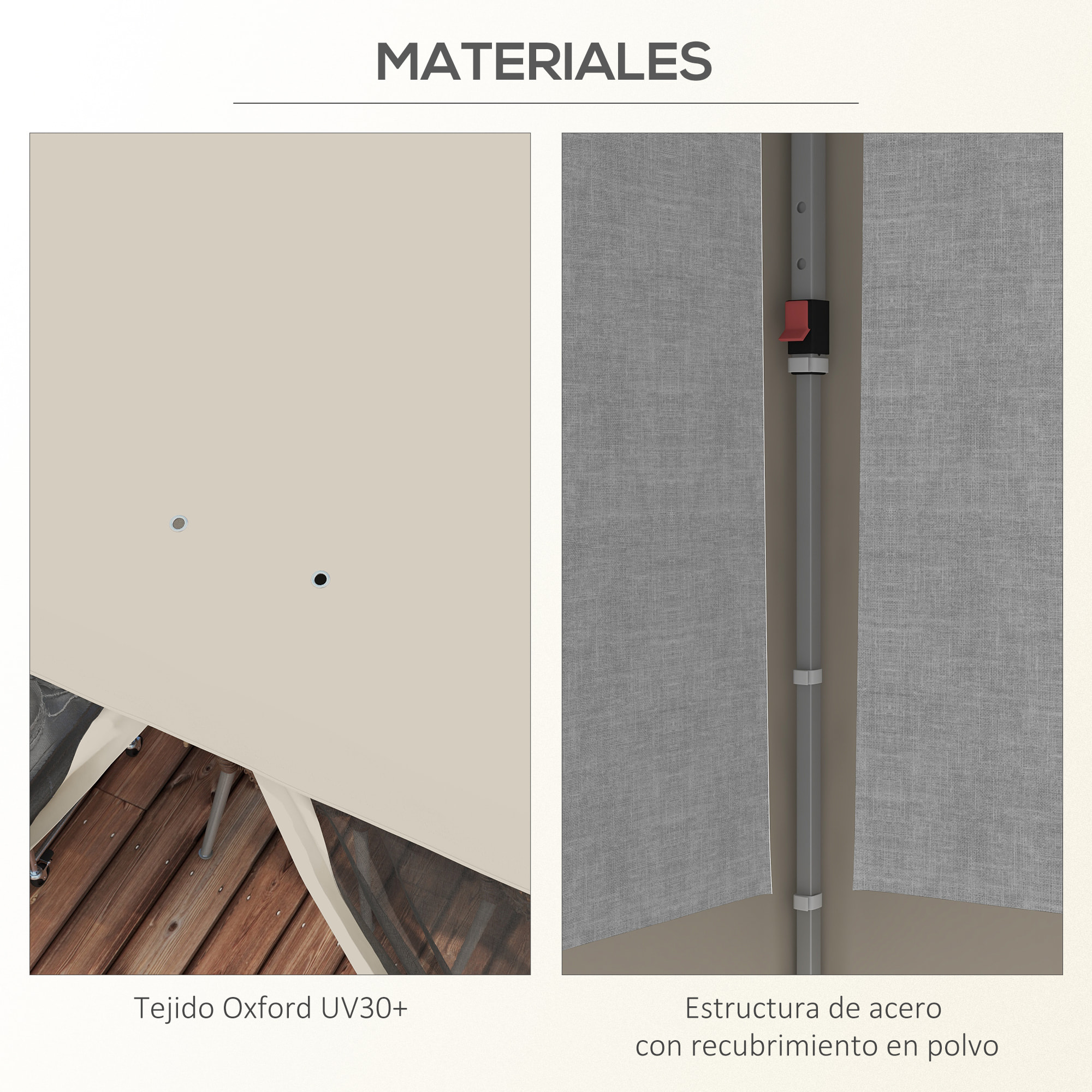 Carpa Plegable 3x3 m Cenador de Jardín con Pared Lateral de Malla 6 Ventanas Altura Ajustable en 3 Niveles Protección Rayos UV30+ e Impermeable para Camping Fiestas Beige
