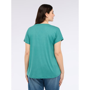 Fiorella Rubino - Camiseta bimatérica con escote en V - Petrol Blue