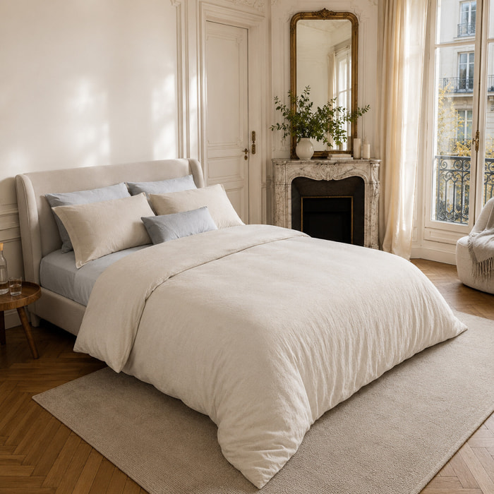 Parure housse de couette 100% coton lavé ecru - Drift
