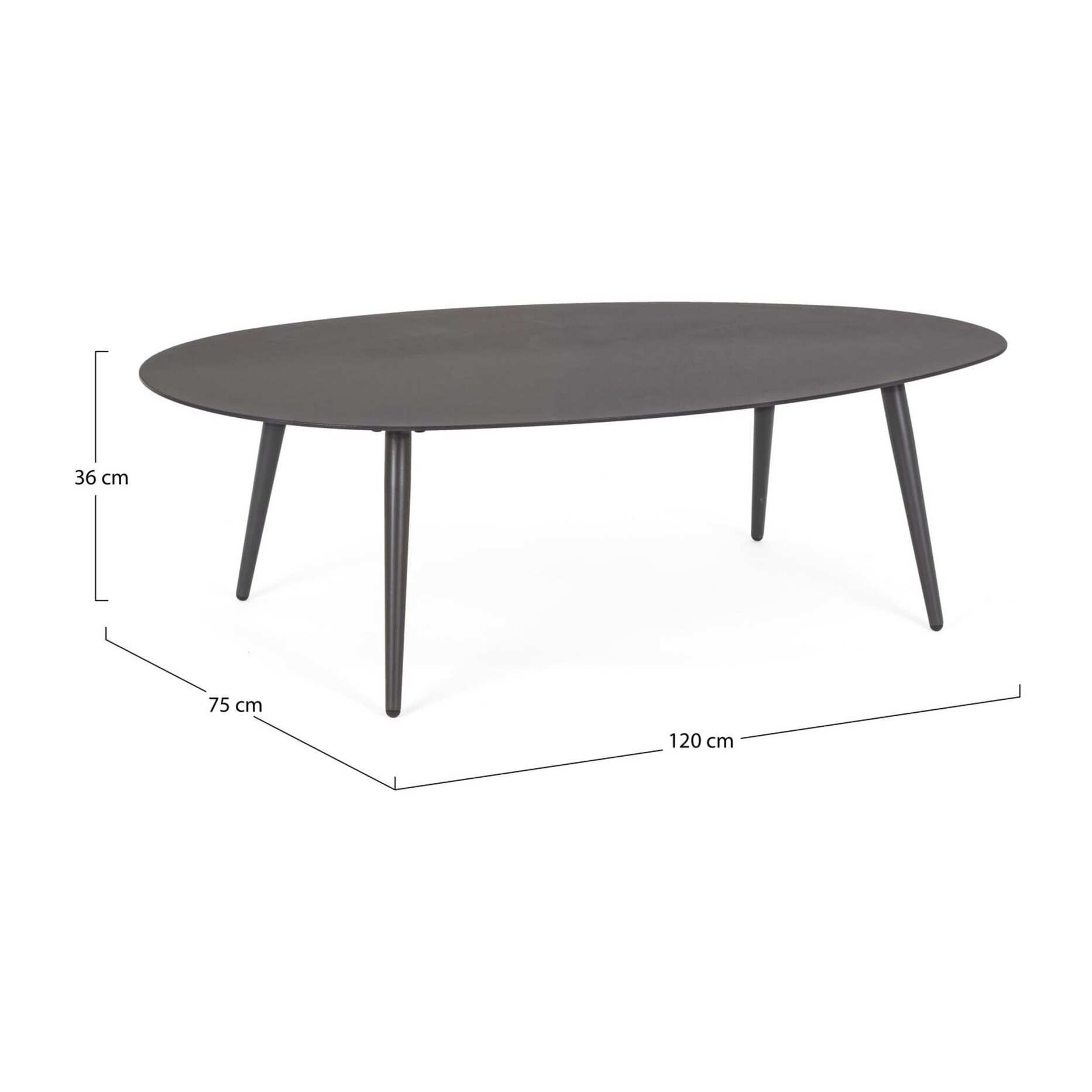 Tavolino ovale da giardino FARO in alluminio antracite verniciato a polvere, 120×75 cm