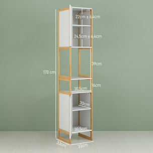 Meuble colonne salle de bain 2 niches 2 portes étagère dim. 33L x 33l x 170H cm bambou blanc