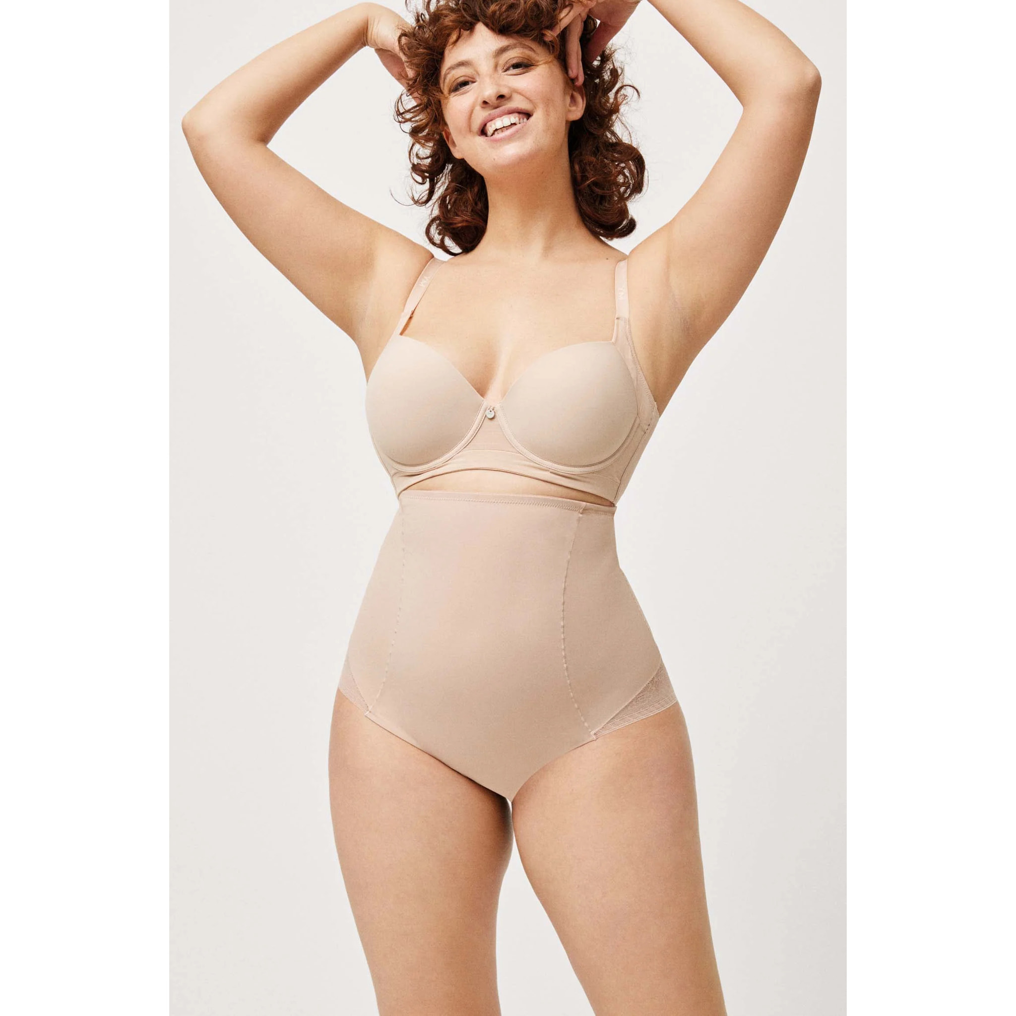 Slip riducente a compressione media a vita alta con pizzo beige