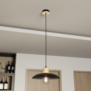 Lampada a sospensione KOBE in acciaio nero e legno naturale