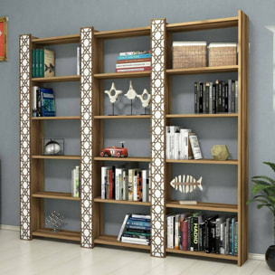 Libreria Vele, Scaffale da ufficio, Mobile portalibri, Biblioteca, 185x24h170 cm, Noce e Bianco