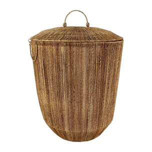 PANIER EN JUTE NATURELLE AVEC COUVERCLE ET POIGNÉES D45XH56CM SIBU