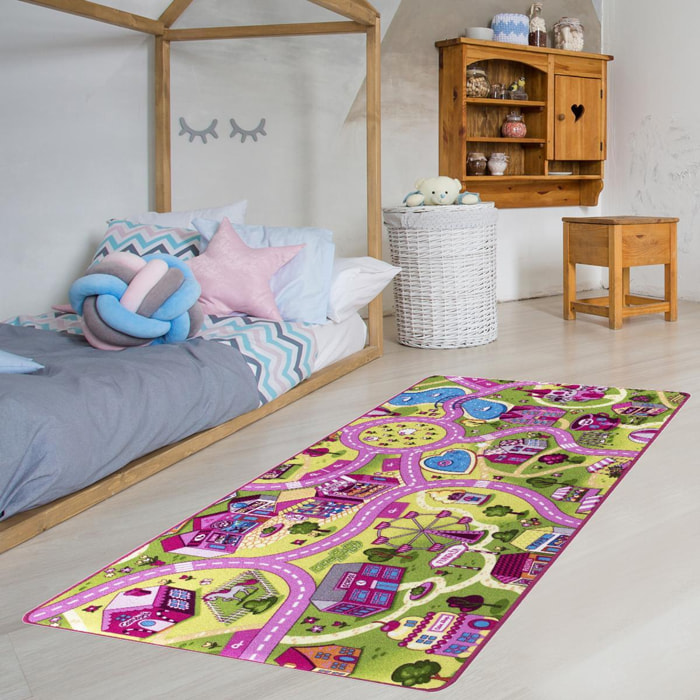 Grand tapis enfant circuit rose