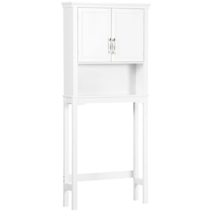 kleankin Mueble sobre Inodoro Armario Alto para Lavadora con 2 Puertas Balda Ajustable Interior y 1 Estante de Almacenaje para Baño WC Carga 30 kg Antivuelco 71x20,5x165 cm Blanco