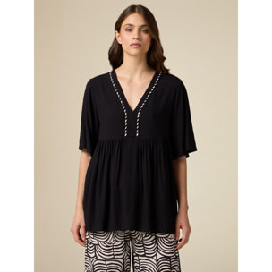 Oltre - Maxi blusa con perfil bicolor - Negro