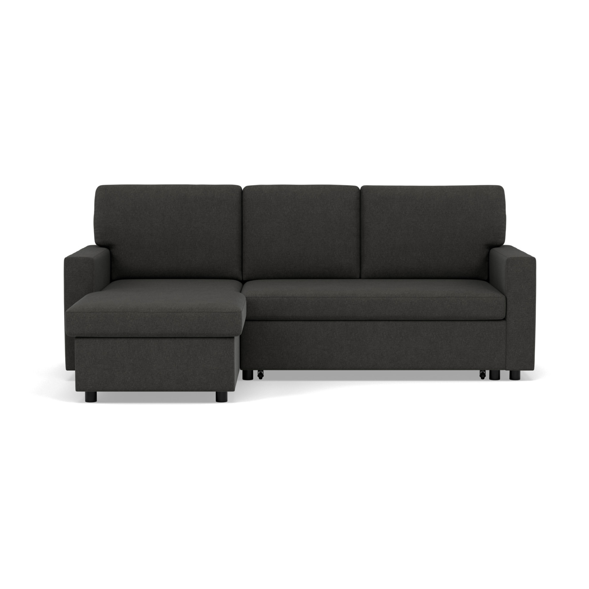 Meiya - canapé d'angle réversible 4 places convertible avec coffre en tissu - Gris foncé