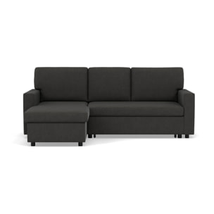 Meiya - canapé d'angle réversible 4 places convertible avec coffre en tissu - Gris foncé
