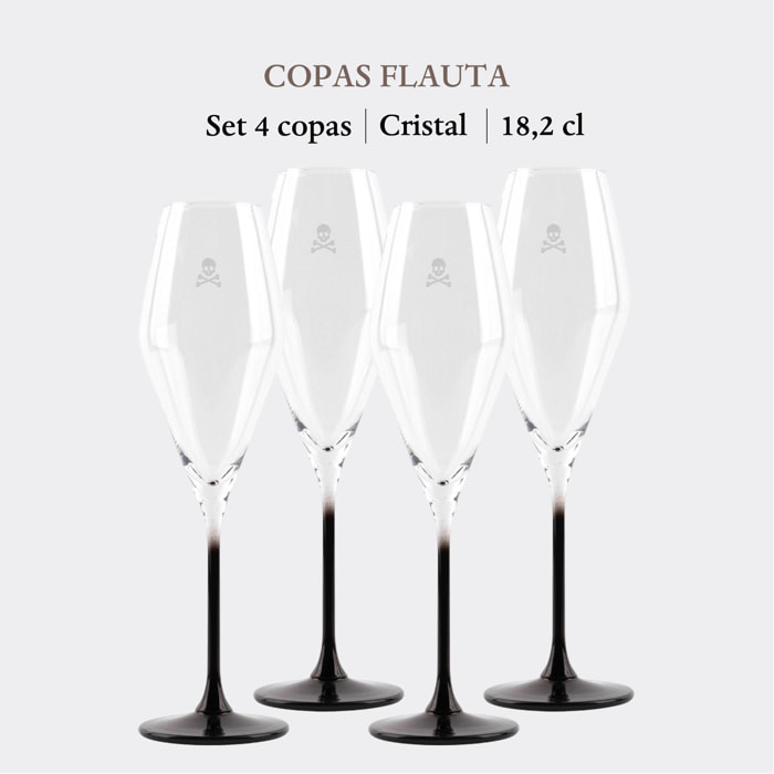 Set 4 copas flauta 18,2cl cristal transparente con negro scalpers home